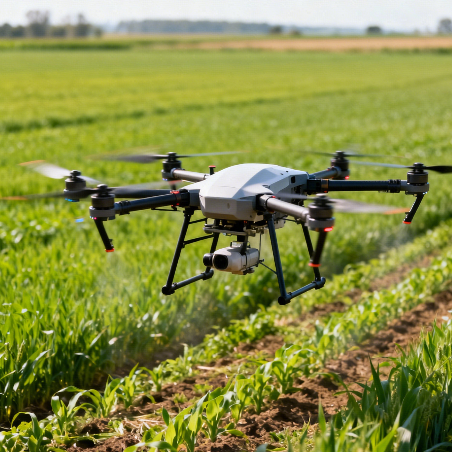 jimeng 2025 12 16 2928 为我生成一张农保无人机在绿野上飞行的照片 要逼真 像真实的一样